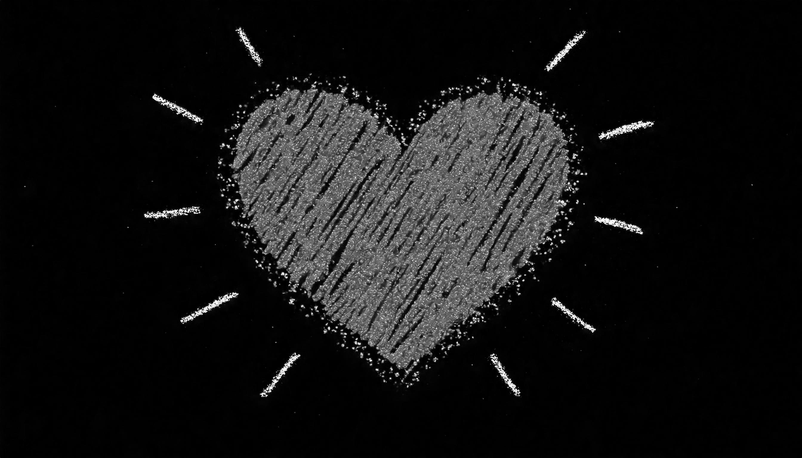 手書きハートがおしゃれなフリー黒背景素材（グレー）