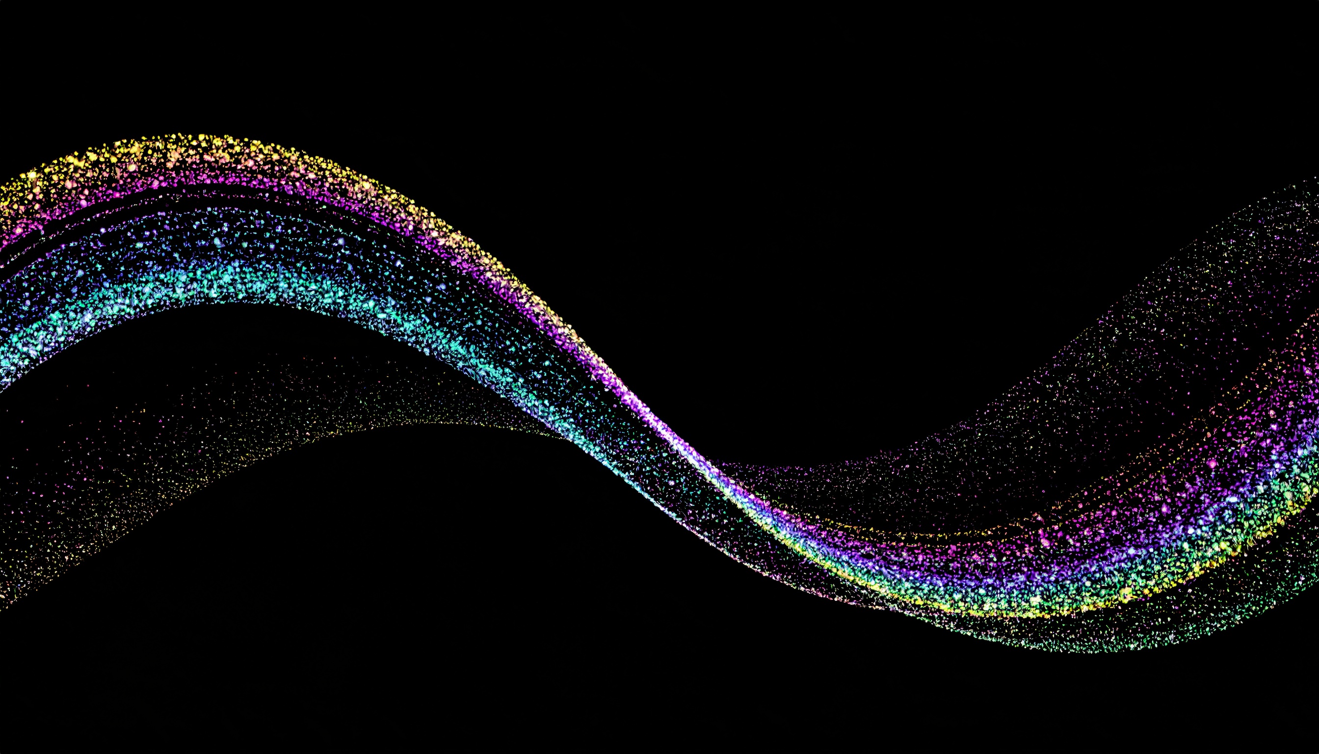 虹色のおしゃれな粒子のウェーブの黒色背景フリー素材