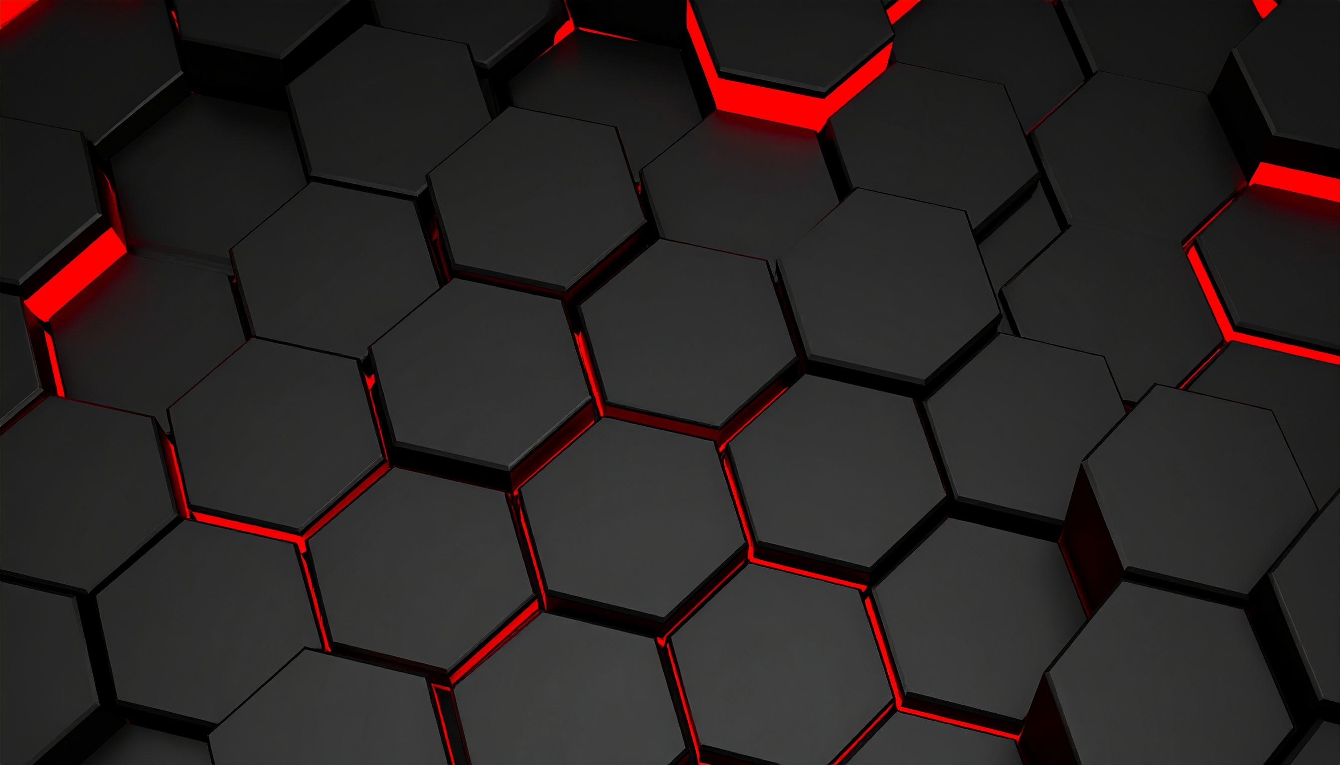 黒と赤のかっこいい3D六角形のネオン背景